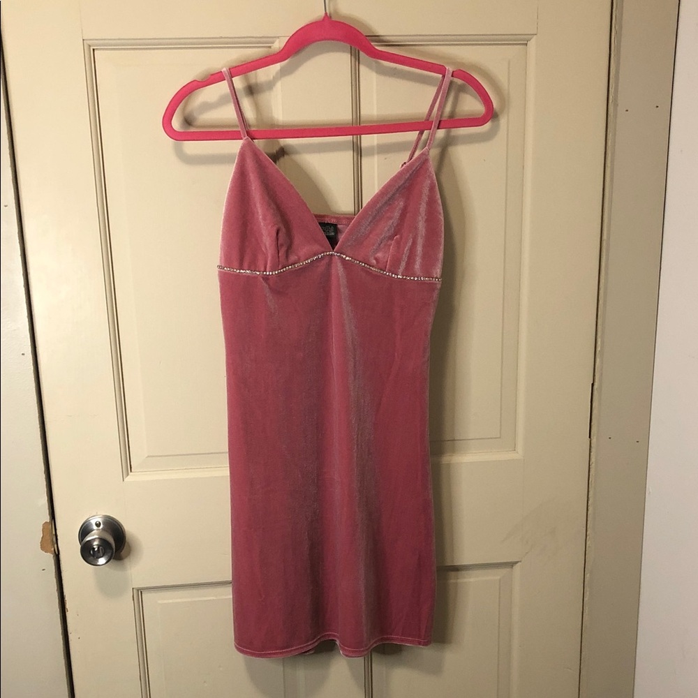 wild fable Pink Velvet Mini Dress with Rhinestone Trim